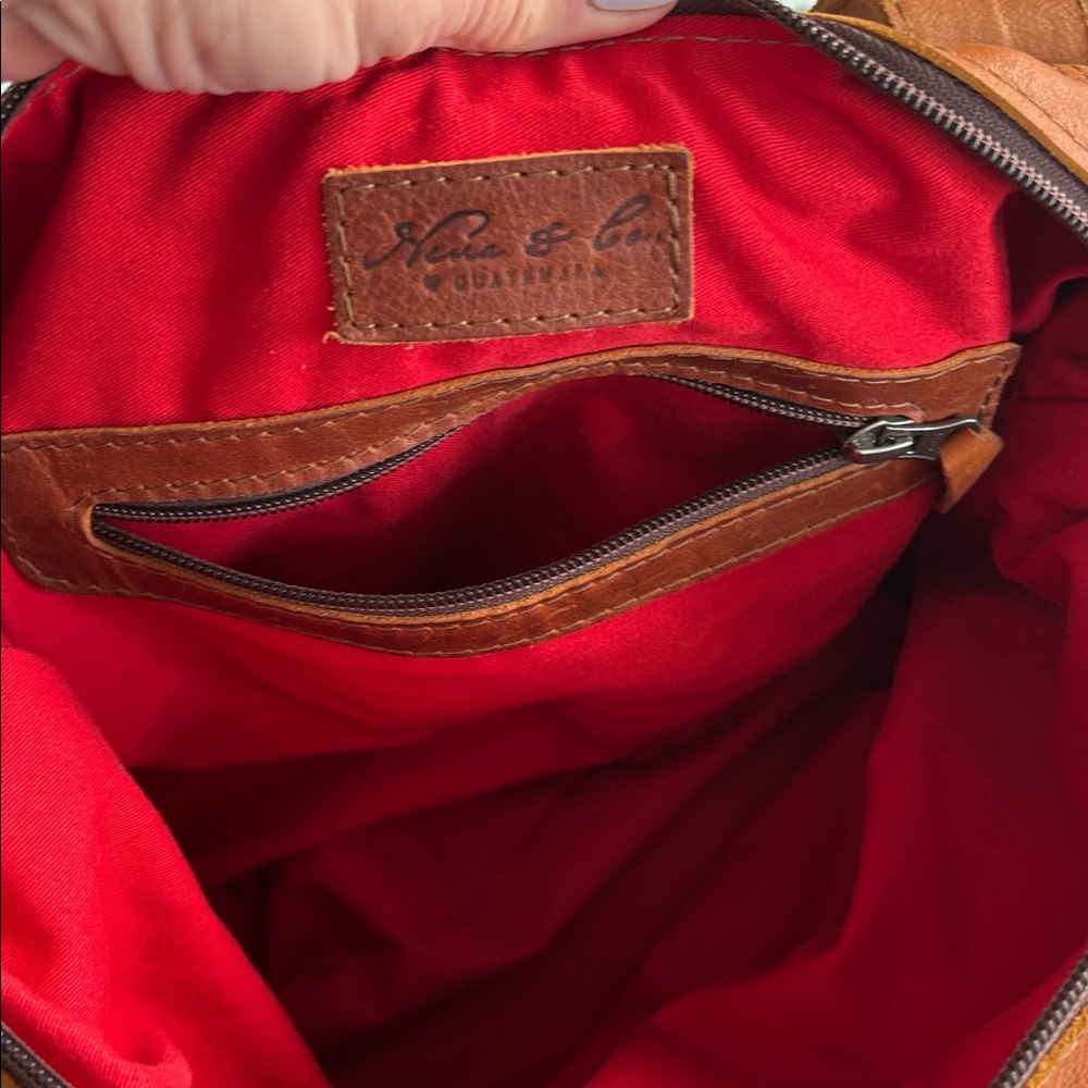 Nena & Co. Brown Leather Travel Bag with Pink Multicolor Stripe Panel - Picture 8 of 11